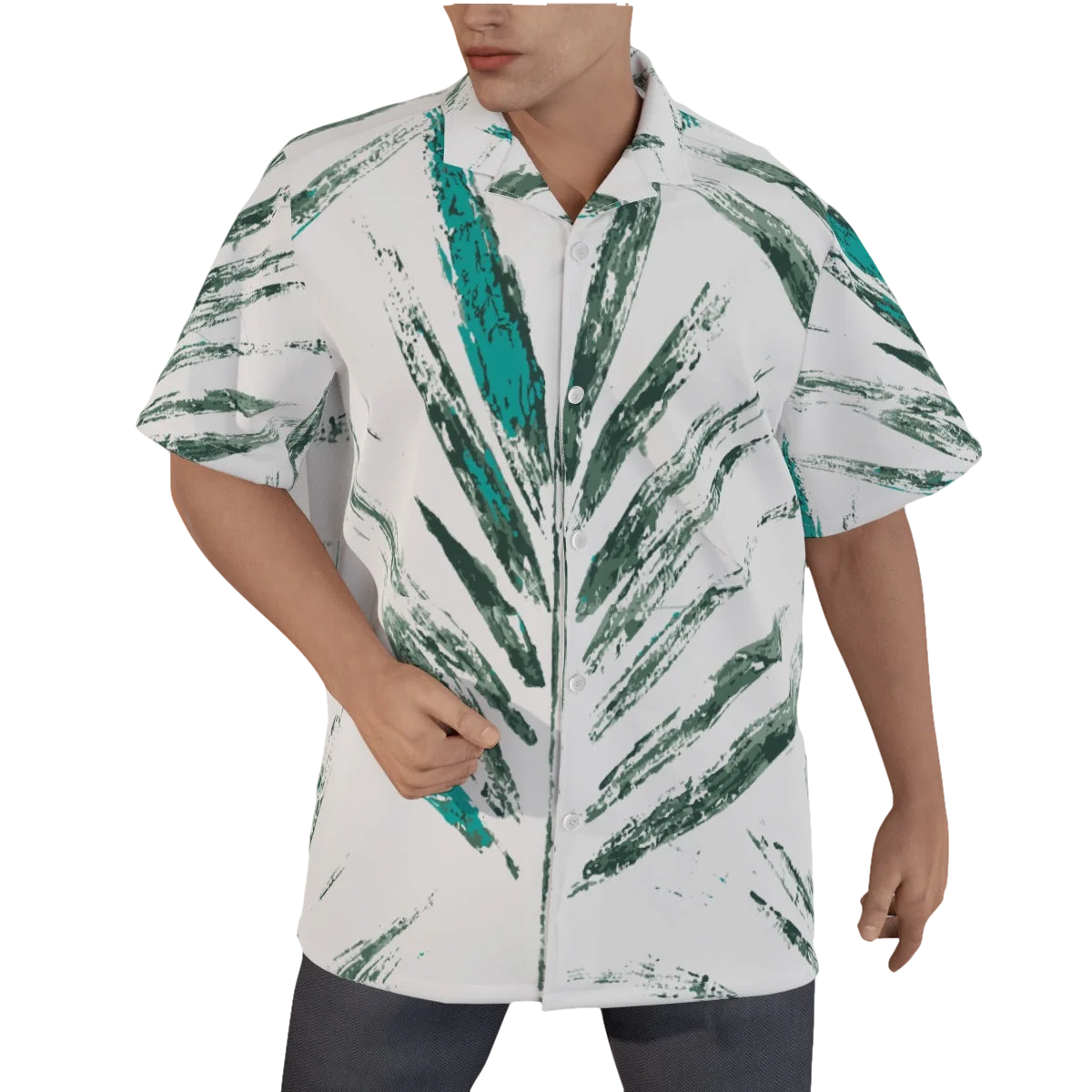 Slick Golf Gear Men's Green Palm Tree Hawaiian Shirt With Button Closure