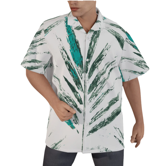 Slick Golf Gear Men's Green Palm Tree Hawaiian Shirt With Button Closure