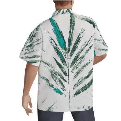 Slick Golf Gear Men's Green Palm Tree Hawaiian Shirt With Button Closure