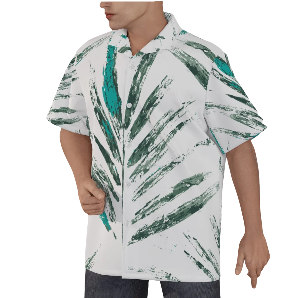 Slick Golf Gear Men's Green Palm Tree Hawaiian Shirt With Button Closure