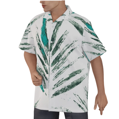 Slick Golf Gear Men's Green Palm Tree Hawaiian Shirt With Button Closure