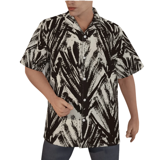 Slick Golf Gear Men's Black Palm Tree Hawaiian Shirt With Button Closure